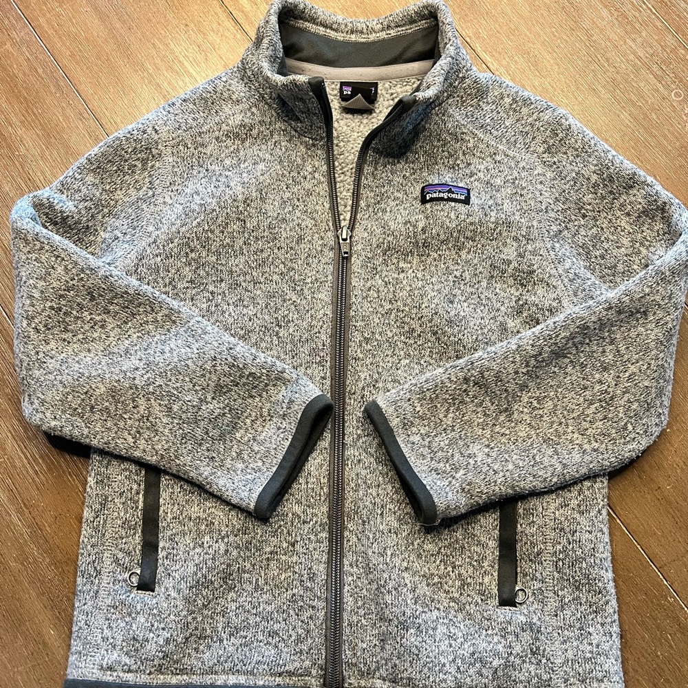 Patagonia Gray Fleece Jacket with Full Zip and Stand Up Collar